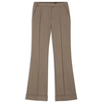 Hugo Boss Flared-fit Pants In Stretch Gabardine In Brown