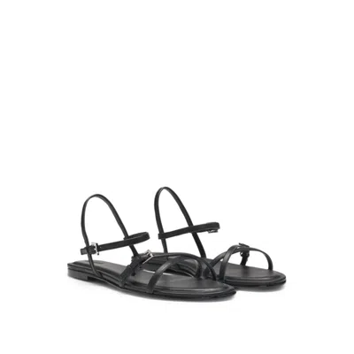 Hugo Boss Flat Sandals In Nappa Leather With Logo Buckles In Black