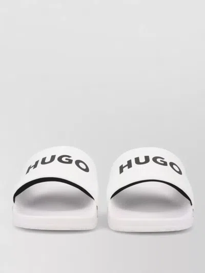 Hugo Boss Flat Sole Open Toe Slides Flip Flops In White