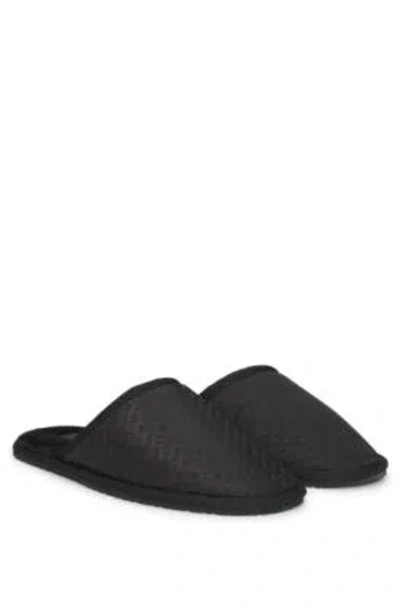 Hugo Boss Fleece-lined Slippers With Monogrammed Uppers And Open Back In Black