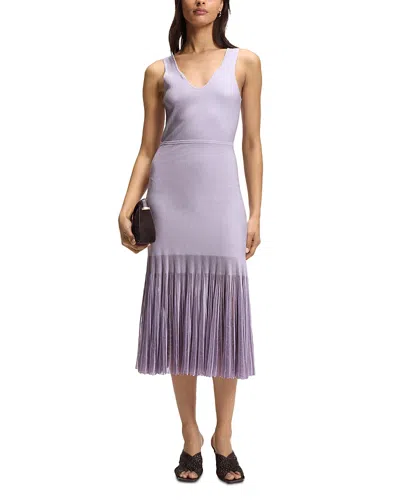 Hugo Boss Boss Floe Mixed Media Pleat Midi Dress In White
