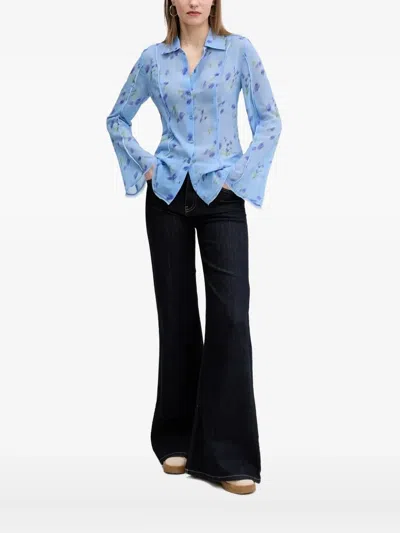 Hugo Boss Floral Button-down Shirt In Blue