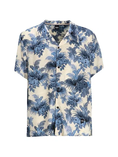 Hugo Boss Floral Button Shirt In Blue