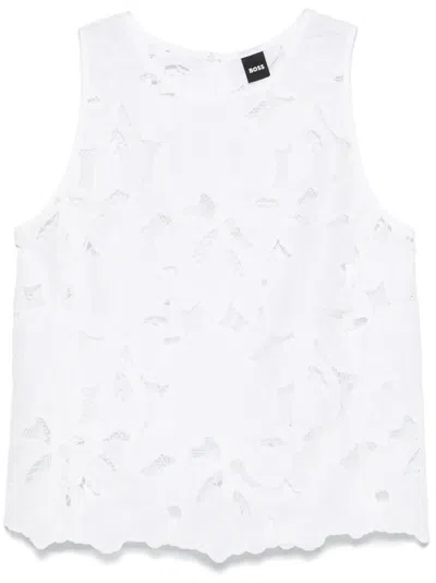 Hugo Boss Floral-embroidered Blouse In White
