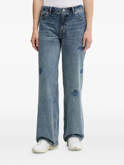 Hugo Boss Floral-embroidered Jeans In Blue