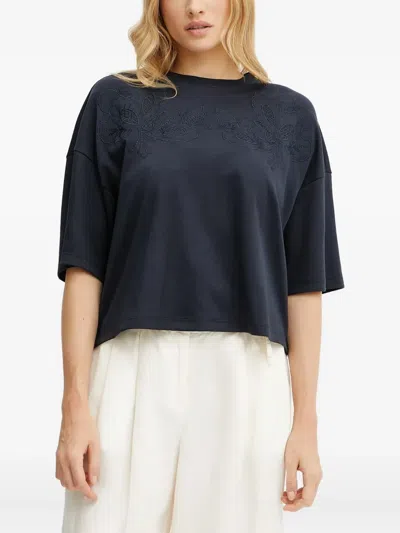Hugo Boss Floral-embroidered T-shirt In Black