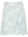 Hugo Boss Floral-jacquard Denim Wrap Skirt In Blue