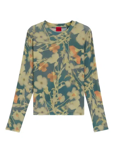 Hugo Boss Floral Long-sleeve Top In Green