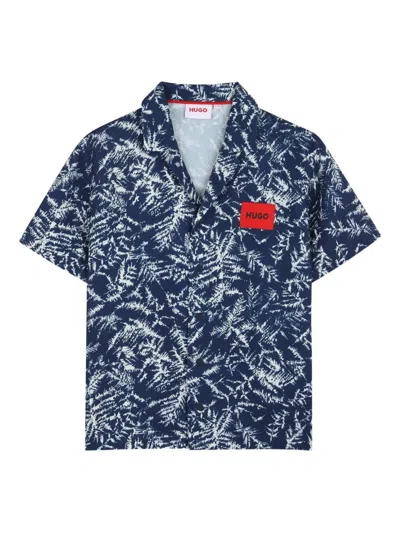 Hugo Boss Kids' Floral-pattern Short-sleeve Shirt In Blue