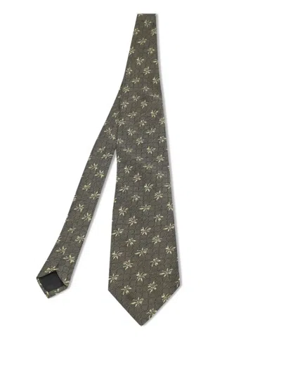Pre-owned Hugo Boss Floral-pattern Silk Tie In Green