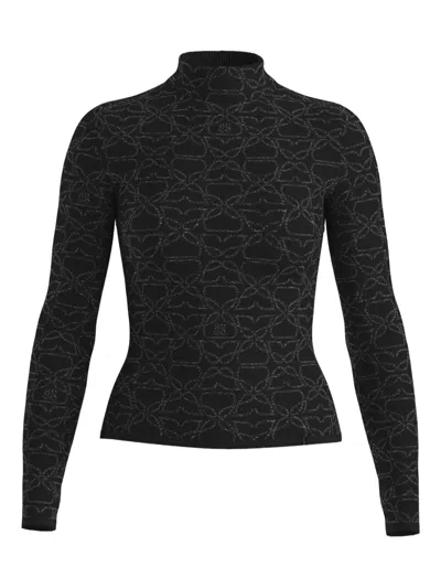 Hugo Boss Floral-pattern Turtleneck Top In Black