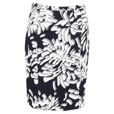 Hugo Boss Floral Pencil Skirt In Navy Viscose In White