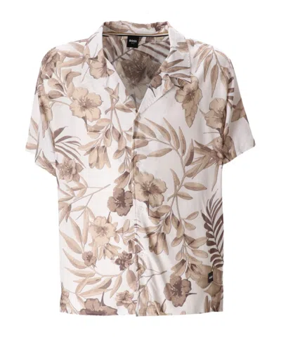 Hugo Boss Floral-print Beach Shirt In Nude