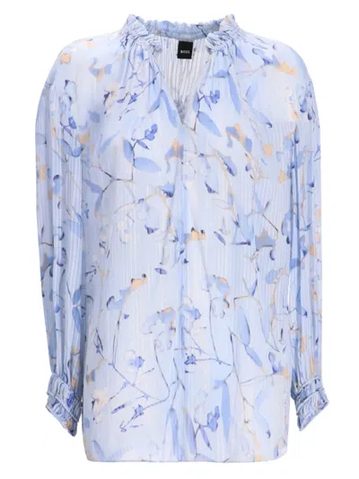 Hugo Boss Bluse Mit Blumen-print In Blue