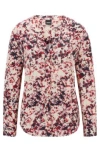 Hugo Boss Floral-print Blouse In Satin With Notch Neckline In Patterned