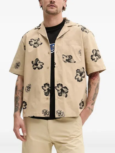 Hugo Boss Floral-print Camp-collar Shirt In Neutral