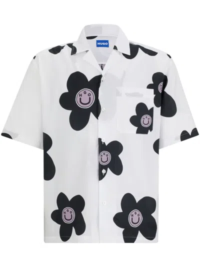 Hugo Boss Floral-print Cotton Shirt In White