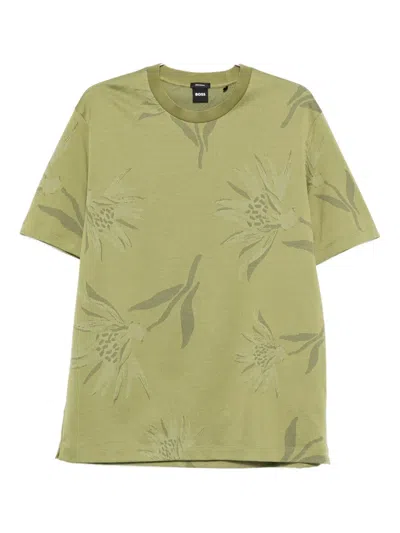 Hugo Boss Floral-print Cotton T-shirt In Green