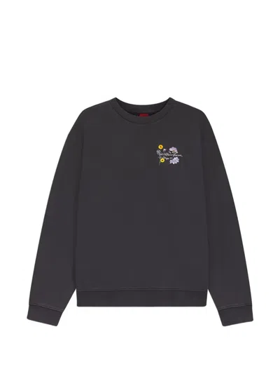 Hugo Boss Floral-print Crew-neck Sweatshirt In Black