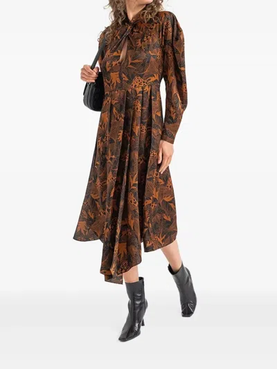 Hugo Boss Floral-print Dress In Brown