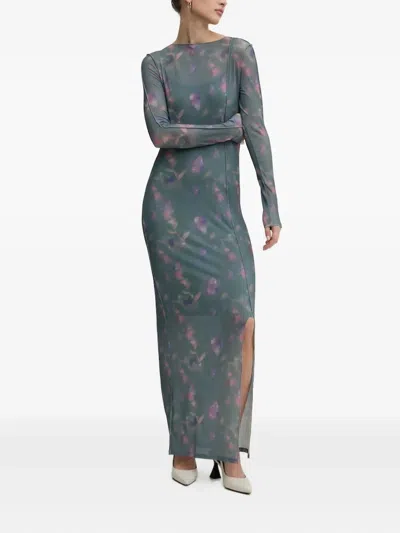 HUGO BOSS FLORAL-PRINT MESH MAXI DRESS