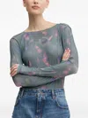 Hugo Boss Floral-print Mesh T-shirt In Green