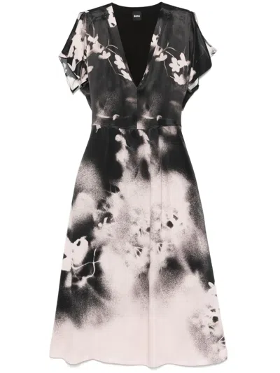 Hugo Boss Floral-print Midi Dress In Multi