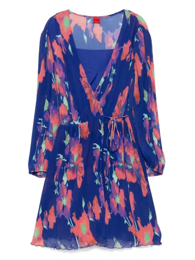 Hugo Boss Floral-print Midi Dress In Blue