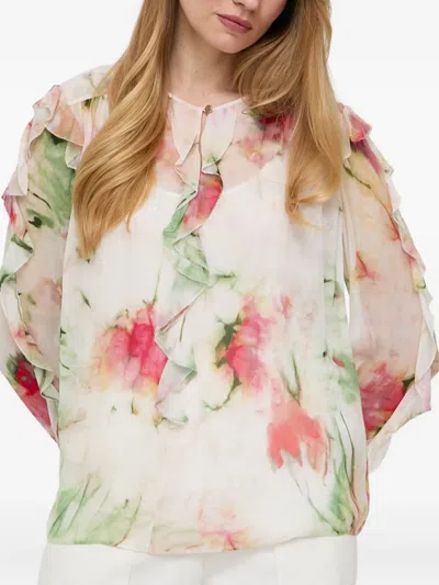 Hugo Boss Floral-print Ruffled Blouse In Multi