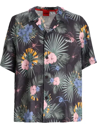 Hugo Boss Floral-print Shirt In Black
