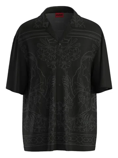 Hugo Boss Floral-print Shirt In Black