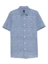 Hugo Boss Regular-fit Shirt In Printed Stretch-linen Chambray In Blue