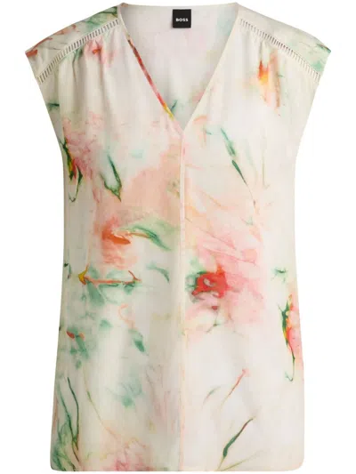 HUGO BOSS FLORAL-PRINT SILK BLOUSE
