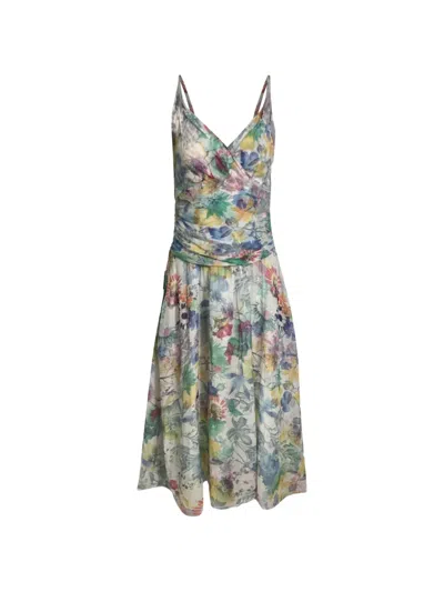 Pre-owned Hugo Boss Floral-print Surplice Dress In Neutral