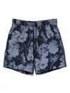 Hugo Boss Boss Alain Floral Stretch Swim Trunks In Blue