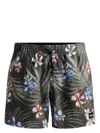 Hugo Boss Tropical-print Quick-drying Swim Shorts With Logo Badge In Green