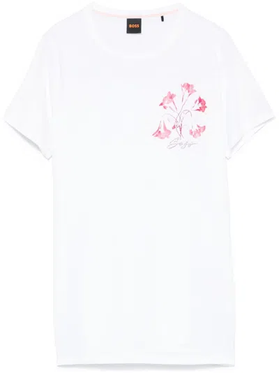 Hugo Boss Floral-print T-shirt In 白色