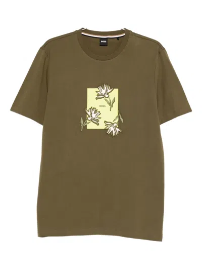 Hugo Boss Floral-print T-shirt In Brown