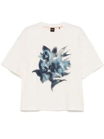 Hugo Boss Floral-print T-shirt In Weiss