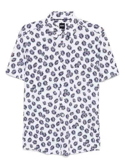 Hugo Boss Boss Roan Ken Floral Short Sleeve Button-up Shirt In Dark Blue