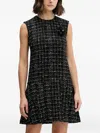 Hugo Boss Flower Appliqué Textured Dress In Black