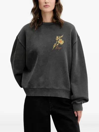 Hugo Boss Flowers-print Sweatshirt In Gray