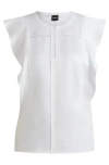 Hugo Boss Flutter-sleeve Blouse With Ladder-lace Trim In White