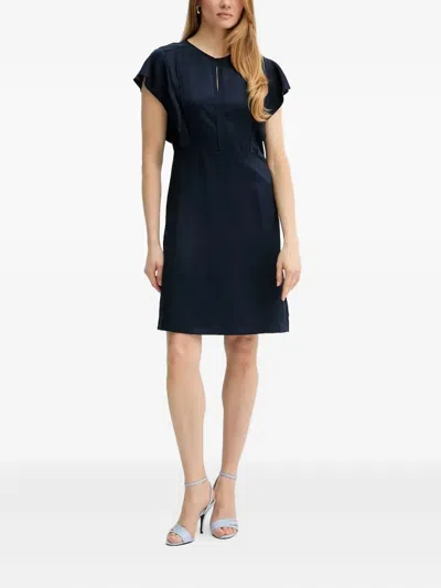 Hugo Boss Flutter-sleeve Keyhole Midi Dress In Blue