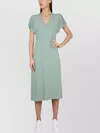 HUGO BOSS FLUTTER SLEEVE MIDI V-NECK DRESS