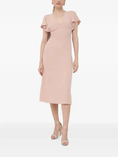 Hugo Boss Flutter-sleeve V-neck Midi Dress In Pink