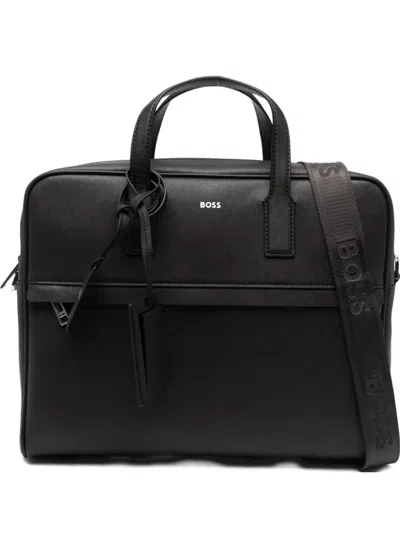 Hugo Boss Foil-print Briefcase In Brown