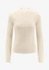 Hugo Boss Boss Foliora Virgin Wool Rib Funnel Neck Sweater In White