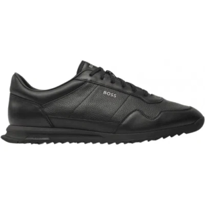 Pre-owned Hugo Boss Footwear Zayn Black/gold Leather Sneaker/trainer
