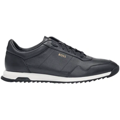Pre-owned Hugo Boss Footwear Zayn Navy/gold Leather Sneaker/trainer